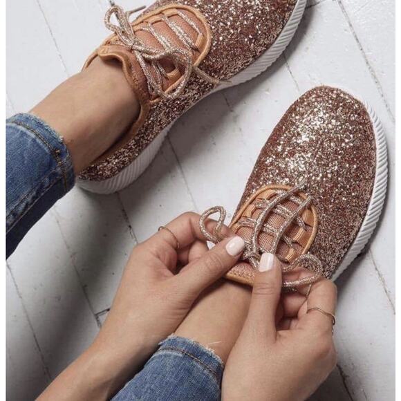 Rose Gold Glitter Glam Glaze Sneakers Size 10 - Picture 2 of 7